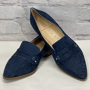 Sole Society Jessica Smoking Slippers Women's Size 9 Blue Classic Pointed Toe